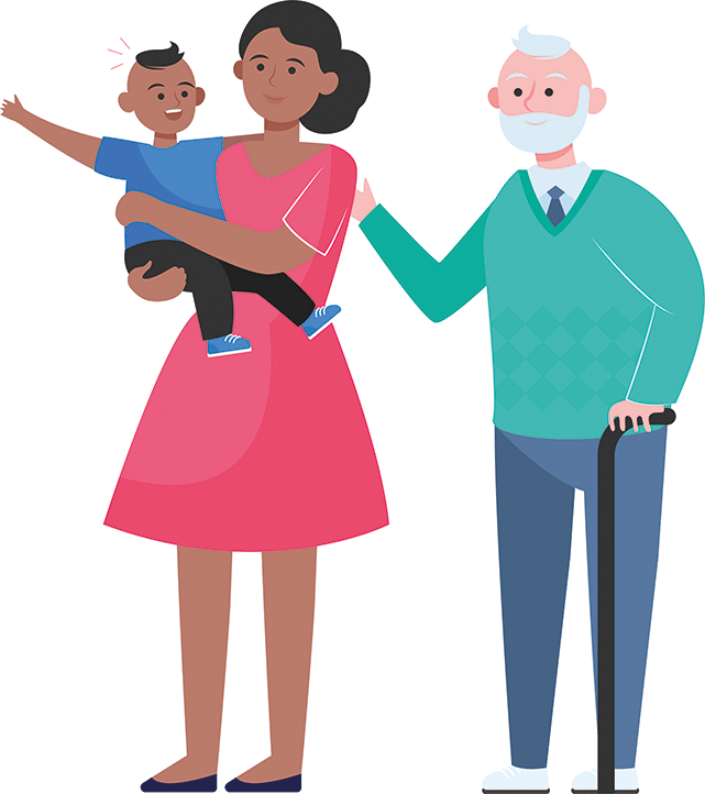 illustration femme avec enfant et homme âgé