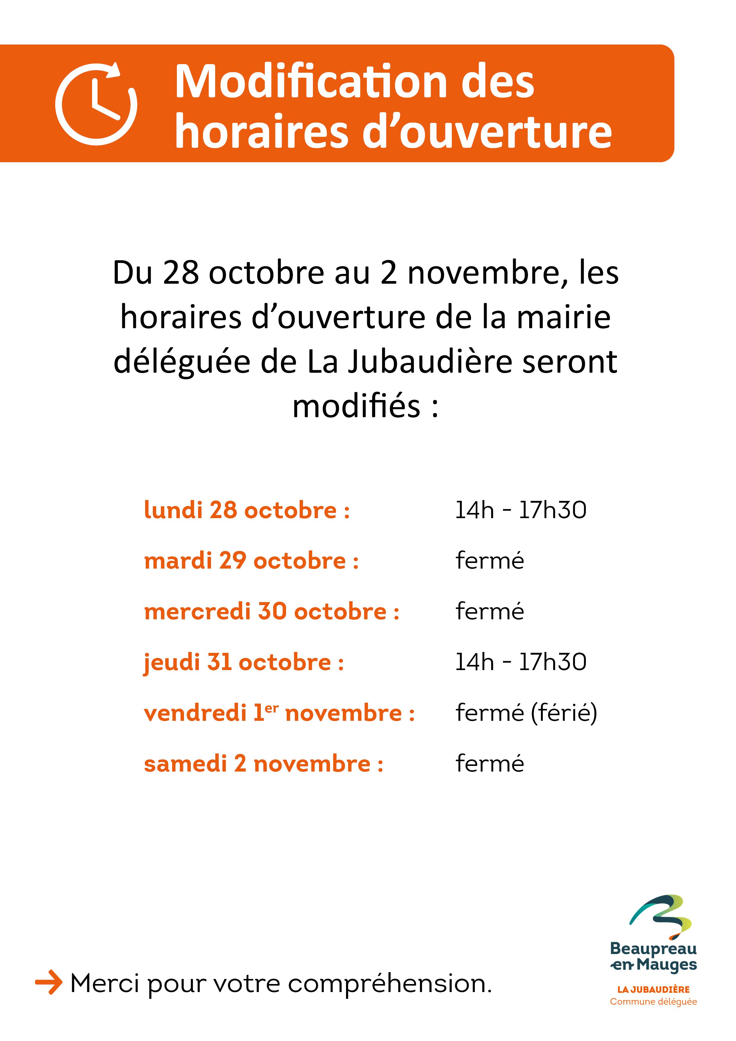 modification horaires mairie LaJub 28au31