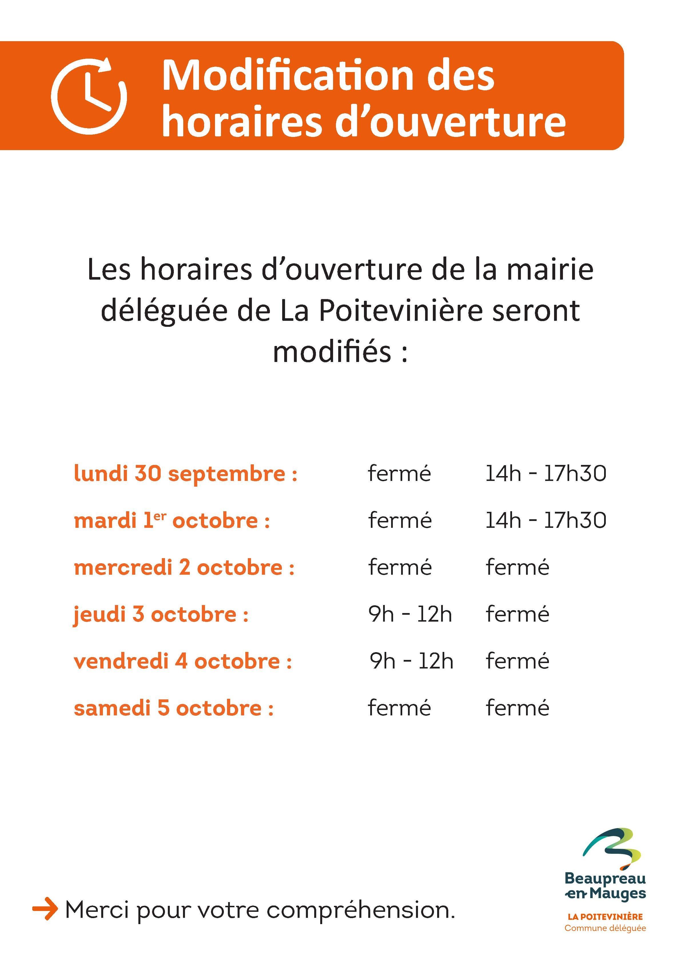 modification horaires mairie LaPoit semaine40